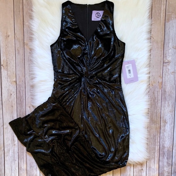 JS Collections Sparkling Black Velvet Twist Gown - Picture 3 of 8